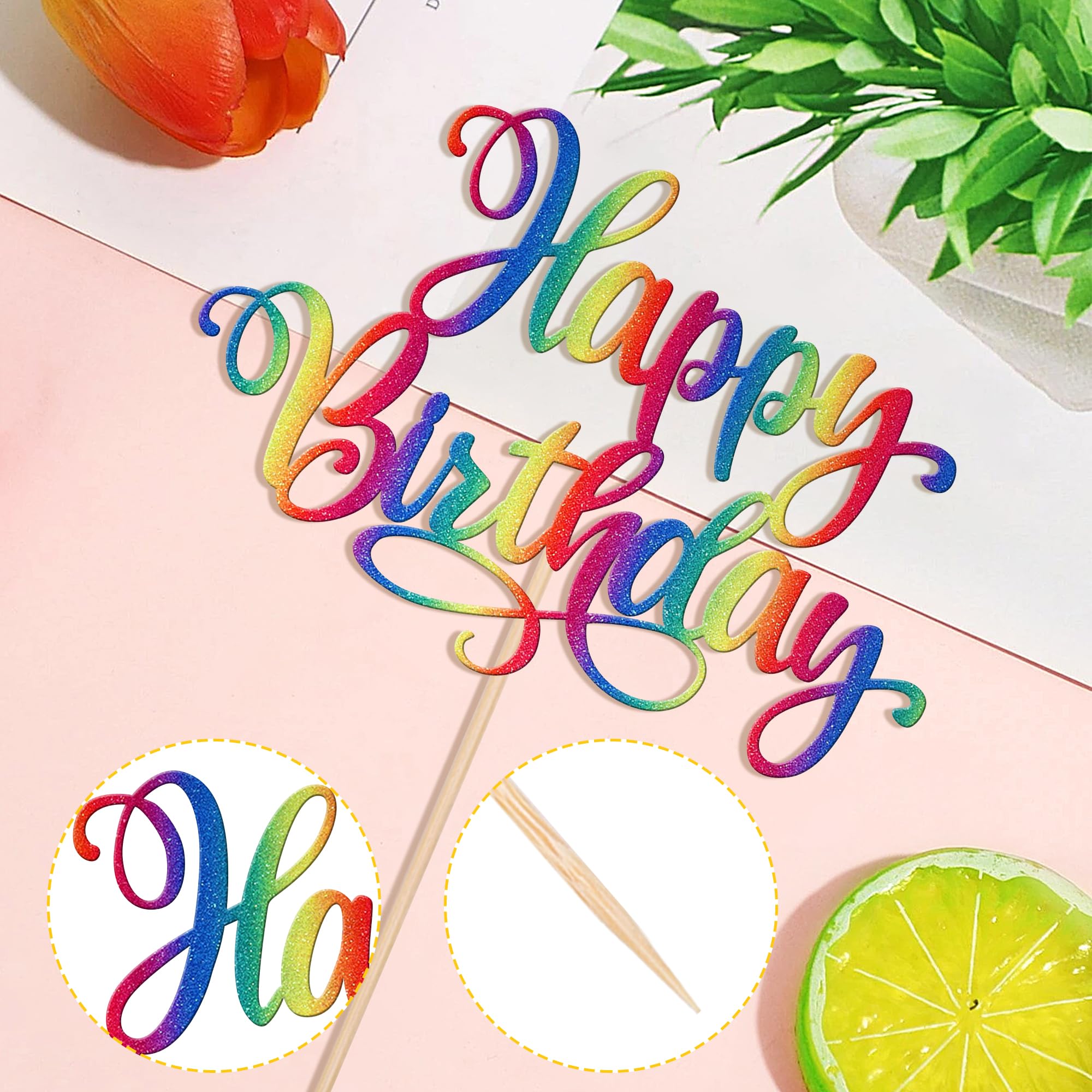 ZHUOWEISM 1-pc Glitter Happy Birthday Cake Topper – Colorful Party Decor