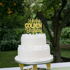 ZHUOWEISM Happy Golden Birthday Cake Topper – Gold Glitter Cake Pick for 1/13/16/18/21/30/40/60/70/80/90 & 50th Anniversary