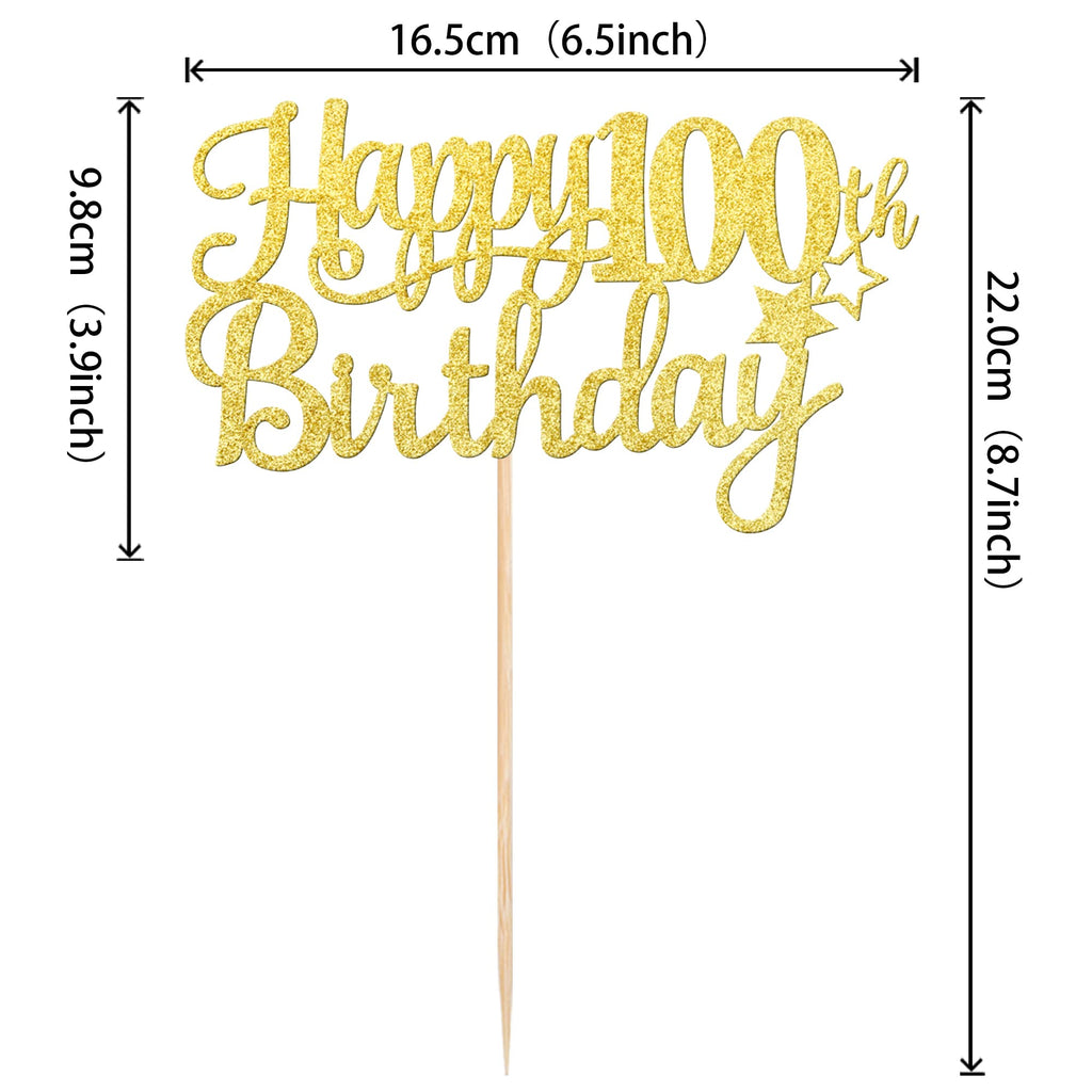 ZHUOWEISM Happy 100th Birthday Cake Topper - Gold Glitter