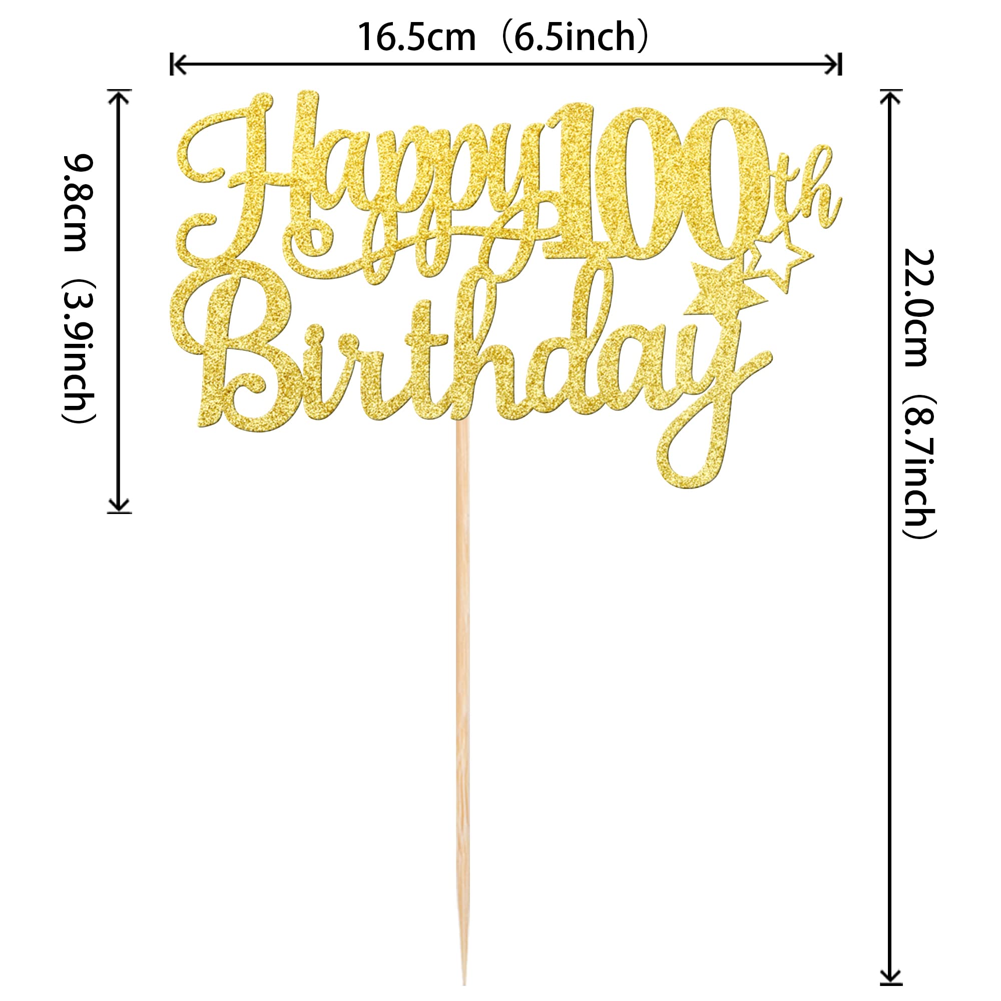 ZHUOWEISM Happy 100th Birthday Cake Topper - Gold Glitter