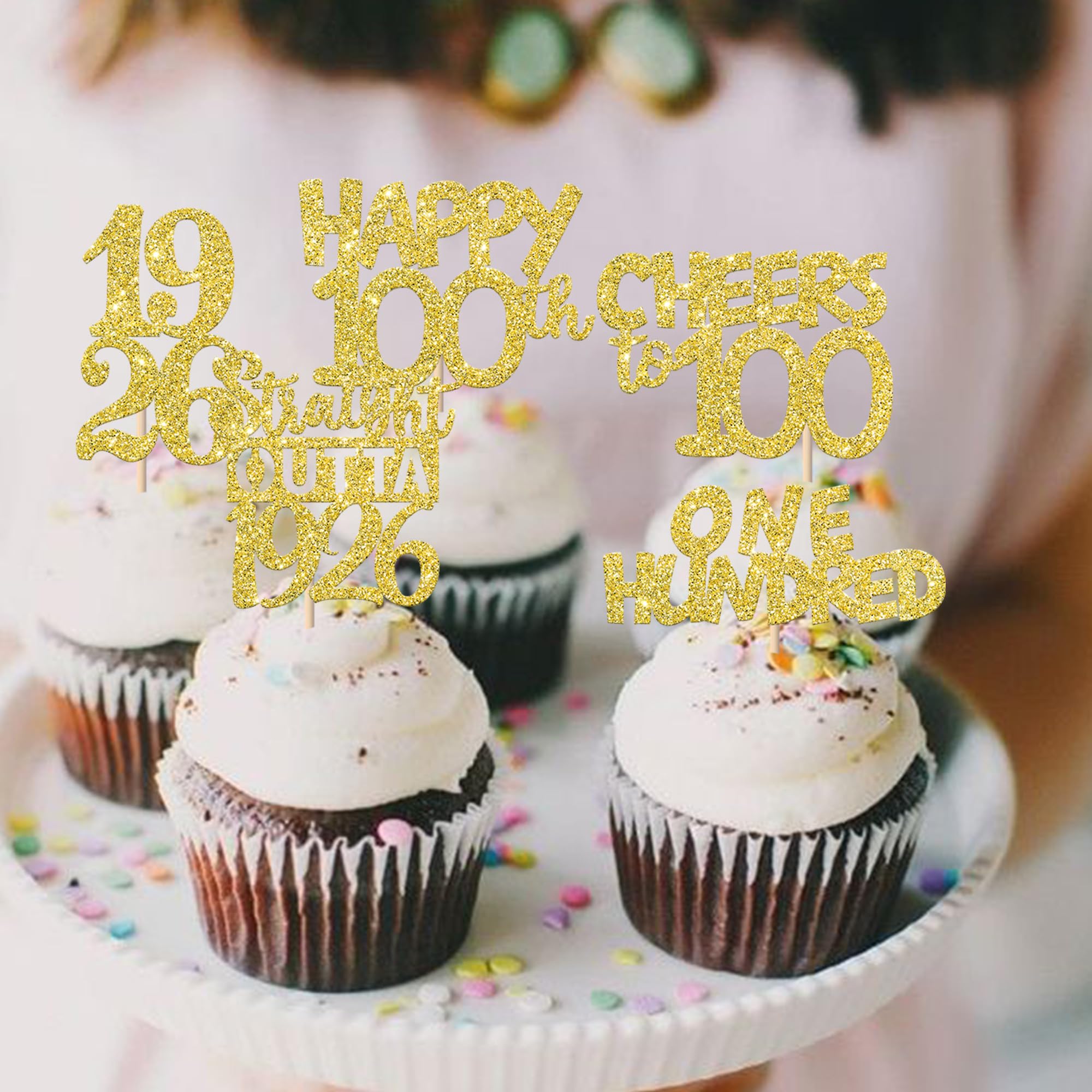ZHUOWEISM 30PCS Happy 100th Birthday Cupcake Toppers | Gold Glitter, 1926 Theme