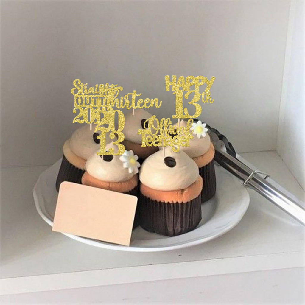 ZHUOWEISM 30Pcs Happy 13th Birthday Cupcake Toppers - Gold Glitter Straight Outta 2013