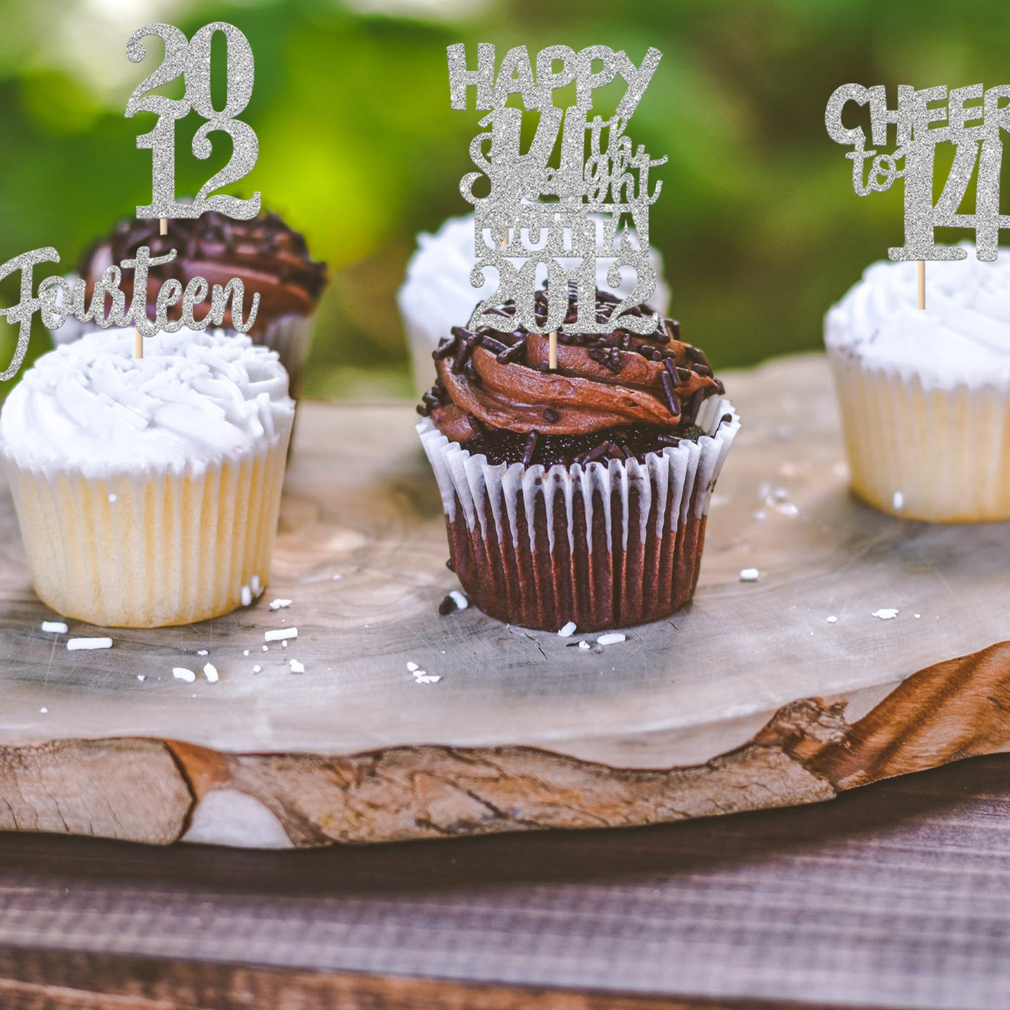 ZHUOWEISM 30Pcs Glitter 14th Birthday Cupcake Toppers – Straight Outta 2012 Theme, Silver Party Decor