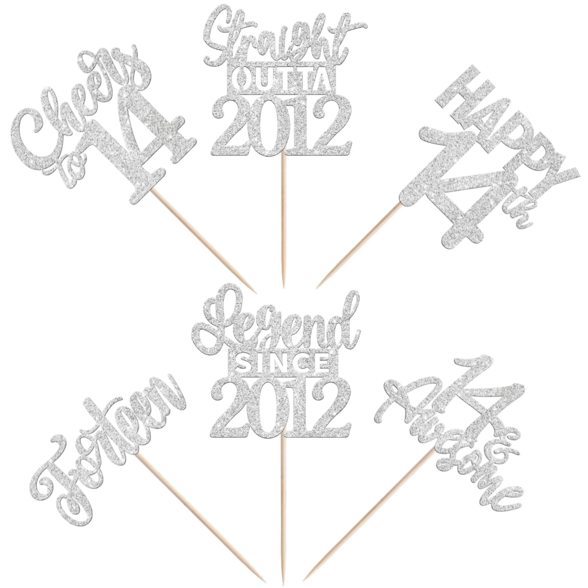 ZHUOWEISM 24Pcs Silver Happy 14th Birthday Cupcake Toppers | Straight Outta 2012