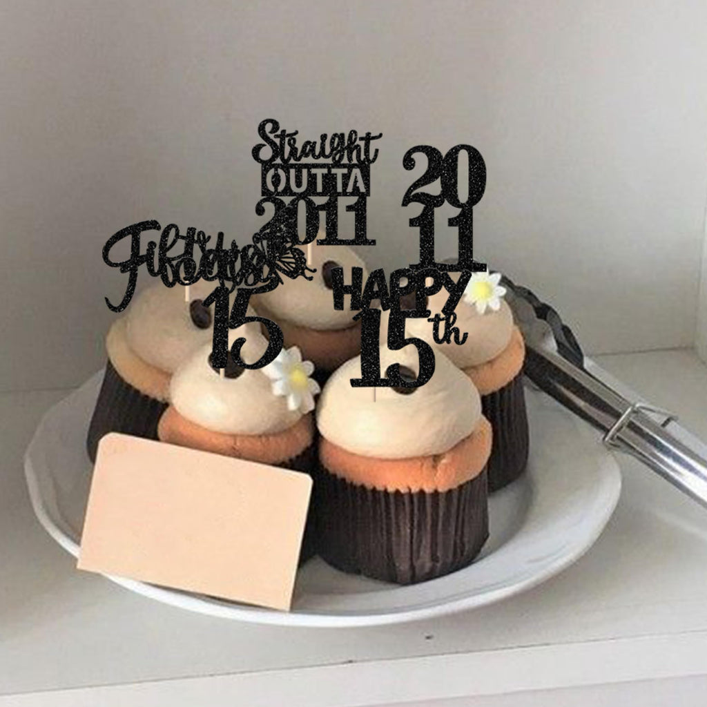 ZHUOWEISM 30Pcs Black 15th Birthday Cupcake Toppers Glitter – Straight Outta 2011