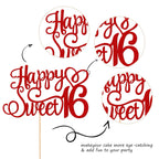 ZHUOWEISM 1-PCS Glitter Happy Sweet 16 Cake Topper – 6in x 8.7in, Cheers to 16 Years Birthday Decor