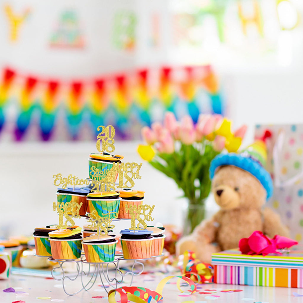 ZHUOWEISM 30Pcs Happy 18th Birthday Cupcake Toppers - Gold Glitter Straight Outta 2008