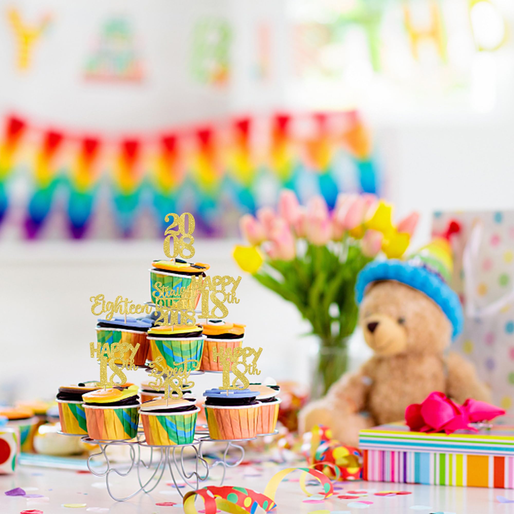 ZHUOWEISM 30Pcs Happy 18th Birthday Cupcake Toppers - Gold Glitter Straight Outta 2008