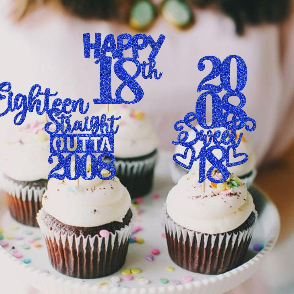 ZHUOWEISM 30 Pcs 18th Birthday Cupcake Toppers Glitter – Straight Outta 2008, Blue