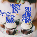ZHUOWEISM 30 Pcs 18th Birthday Cupcake Toppers Glitter – Straight Outta 2008, Blue
