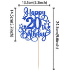 ZHUOWEISM Happy 20th Birthday Cake Topper – Blue Glitter, Pre-assembled, 5.3x9.6 in