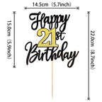 ZHUOWEISM 1 PCS Happy 21st Birthday Cake Topper – Black Gold Glitter, Cheers to 21 Years