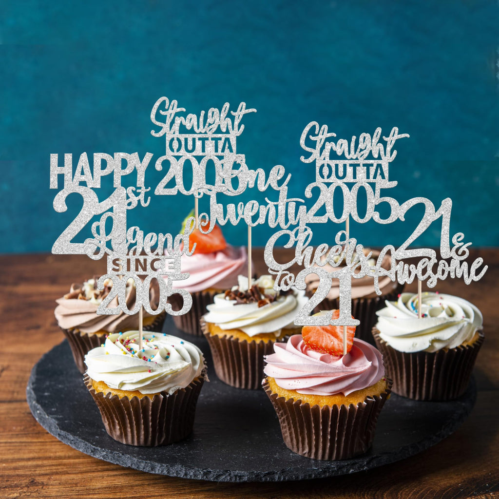 ZHUOWEISM 24Pcs Silver 21st Birthday Cupcake Toppers – Straight Outta 2005