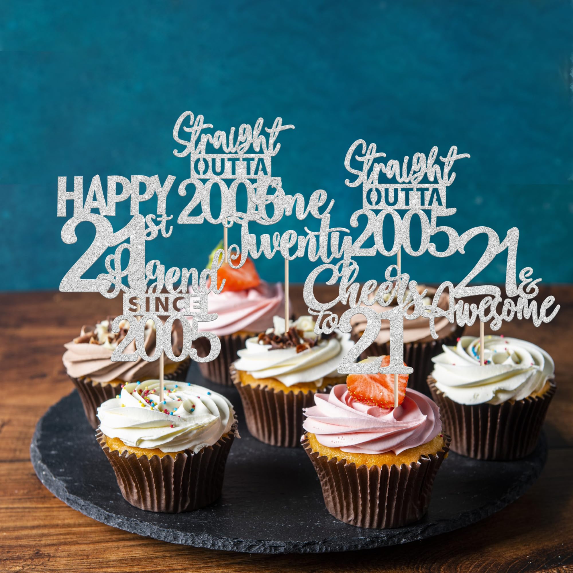 ZHUOWEISM 24Pcs Silver 21st Birthday Cupcake Toppers – Straight Outta 2005