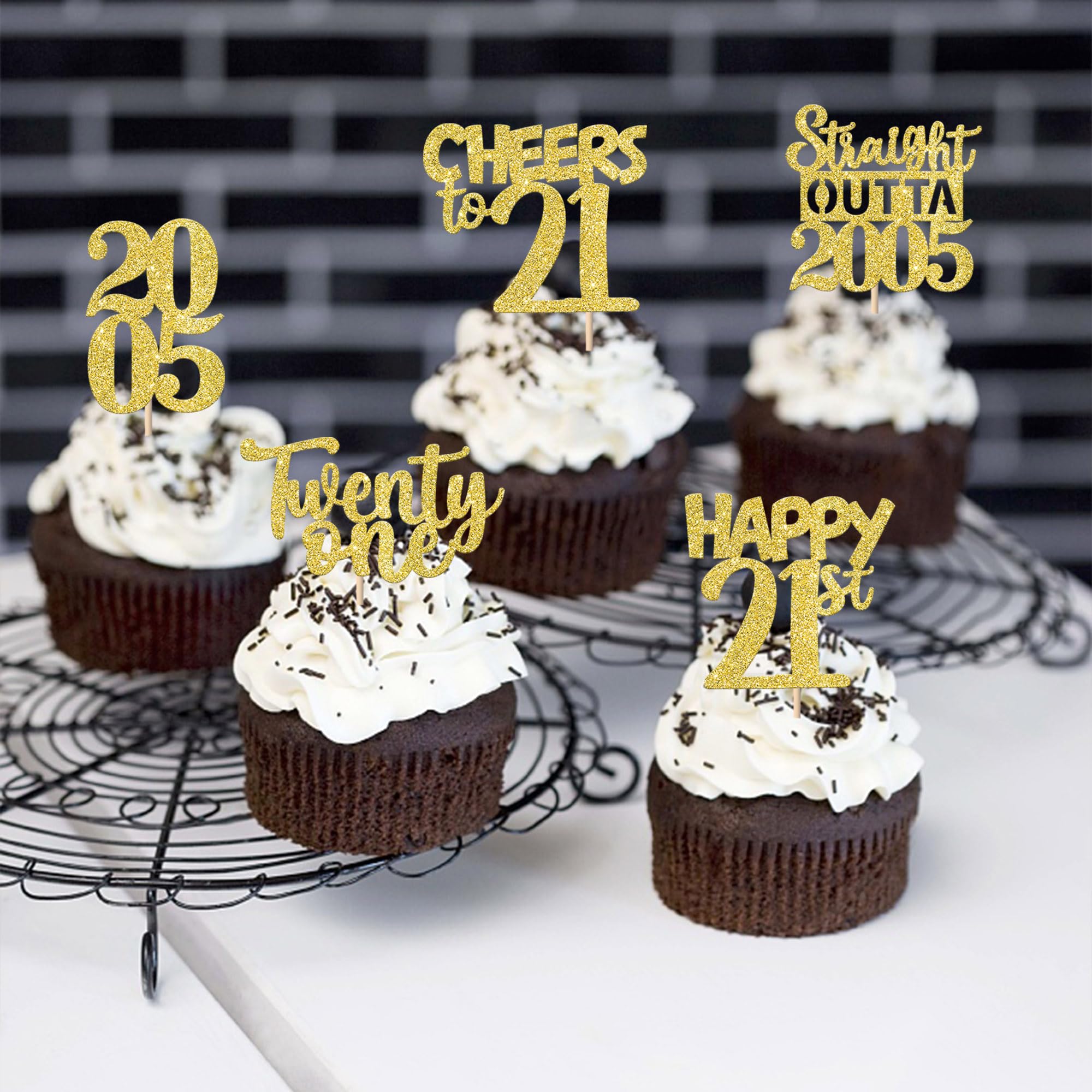 ZHUOWEISM 30Pcs Happy 21st Birthday Cupcake Toppers – Gold Glitter Straight Outta 2005