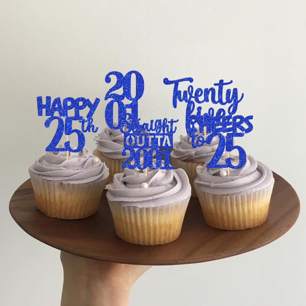 ZHUOWEISM 30Pcs 25th Birthday Cupcake Toppers Glitter – Straight Outta 2001 Party Decorations