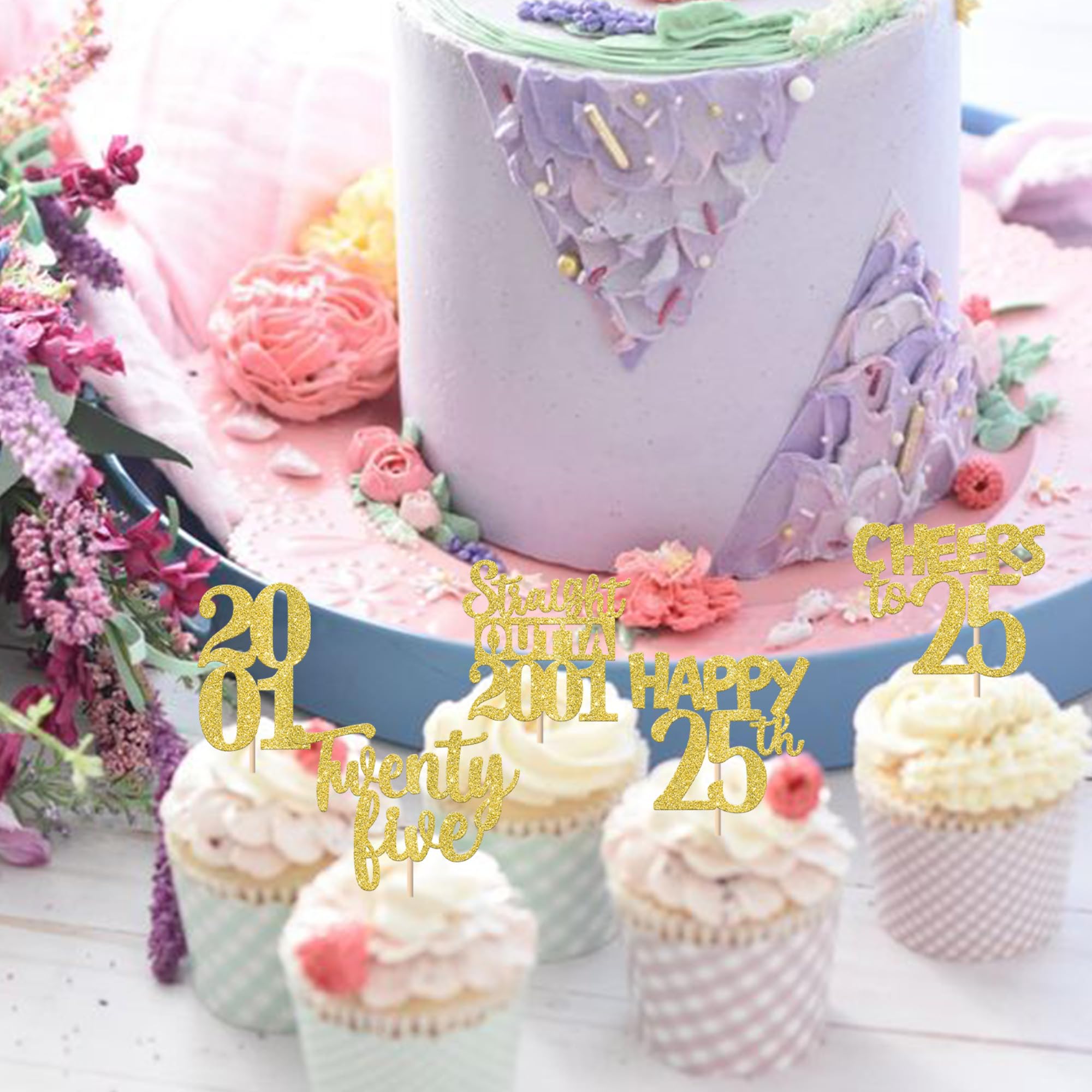 ZHUOWEISM 30Pcs Straight Outta 2001 Cupcake Toppers – Gold Glitter for 25th Birthday & Anniversary