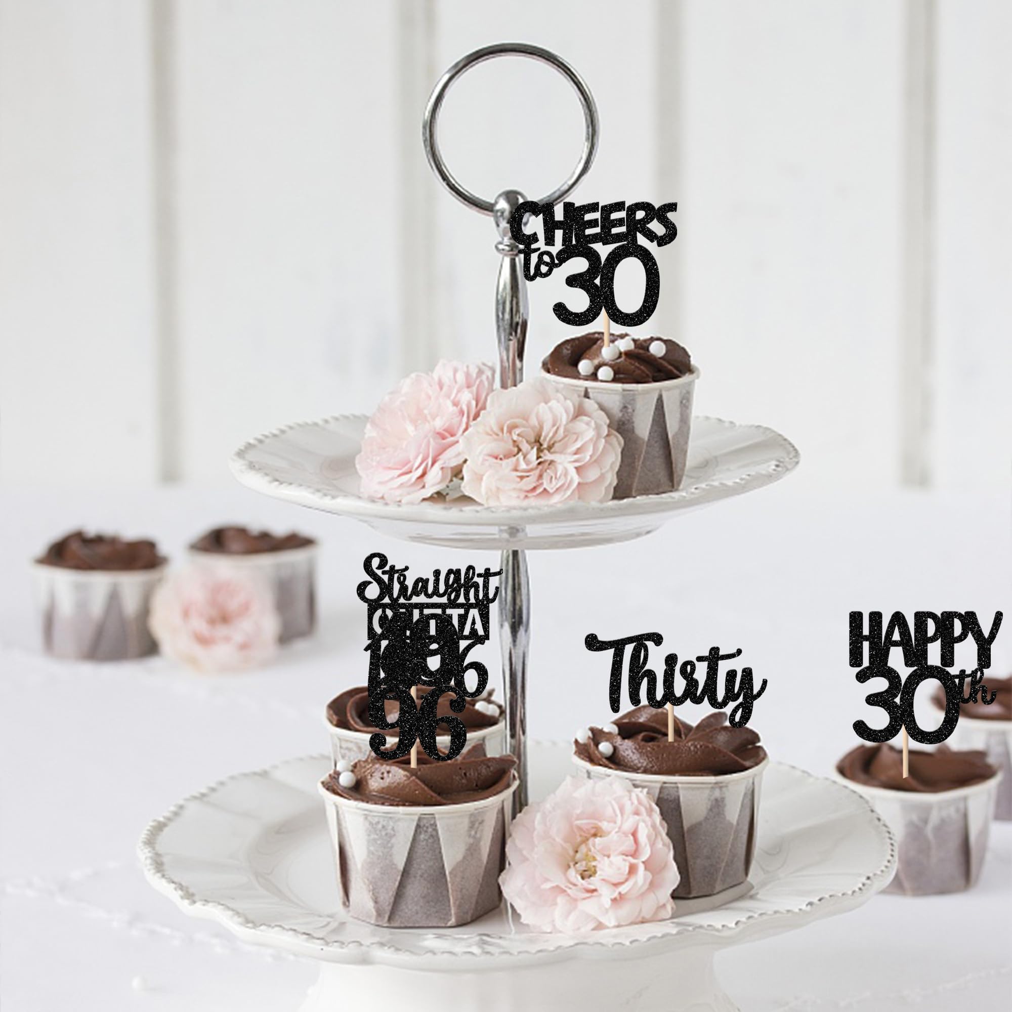 ZHUOWEISM 30Pcs Black Glitter Cupcake Toppers – Straight Outta 1996, 30th Birthday & Anniversary Decor