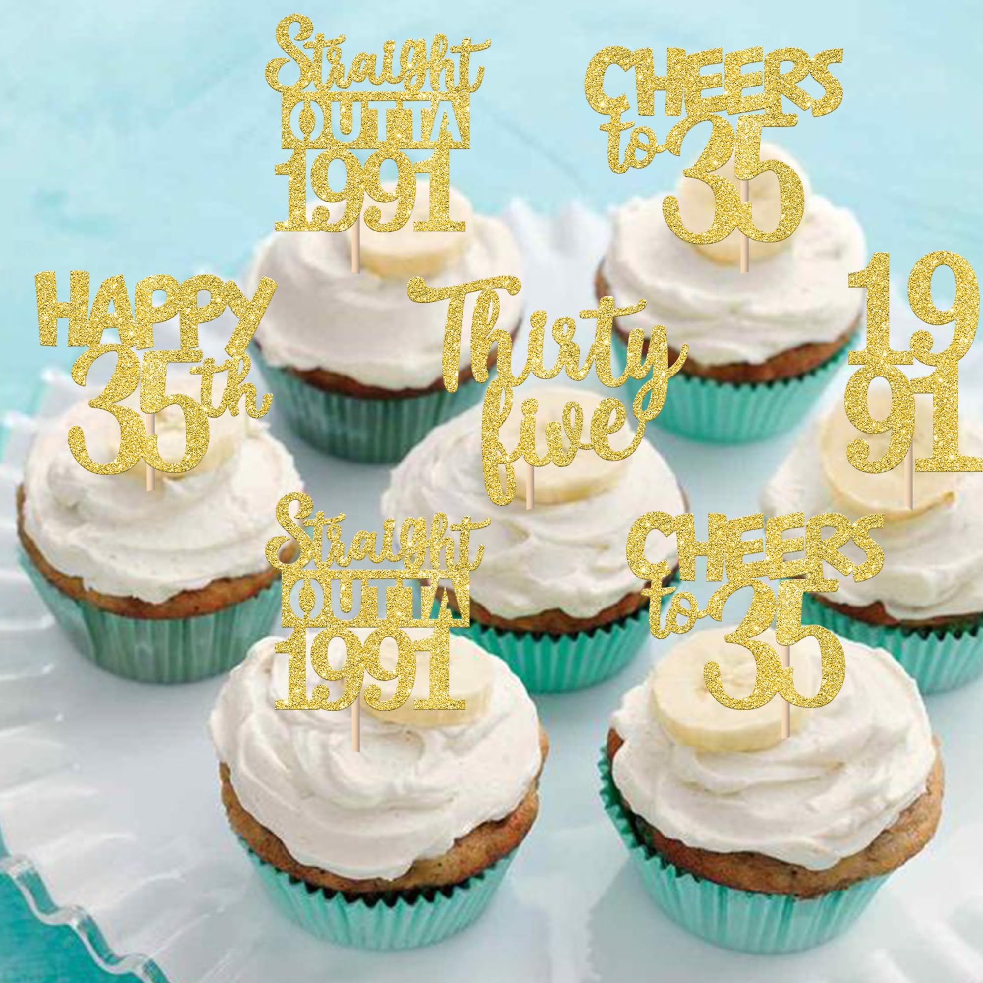 ZHUOWEISM 30PCS Straight Outta 1991 Cupcake Toppers – Gold Glitter for 35th Birthday