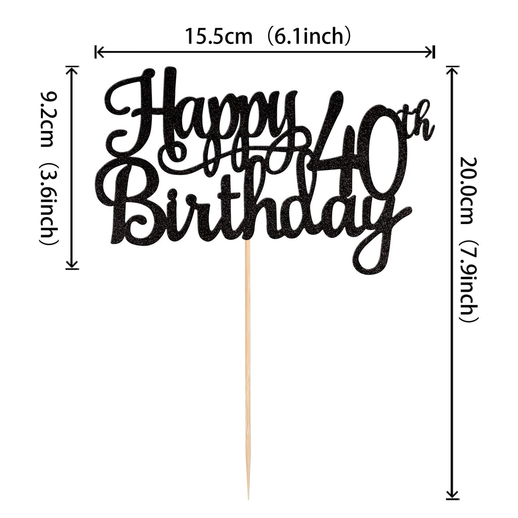 ZHUOWEISM 1pc Happy 40th Birthday Glitter Cake Topper – Cheers to 40 Years (Black)