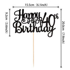 ZHUOWEISM 1pc Happy 40th Birthday Glitter Cake Topper – Cheers to 40 Years (Black)