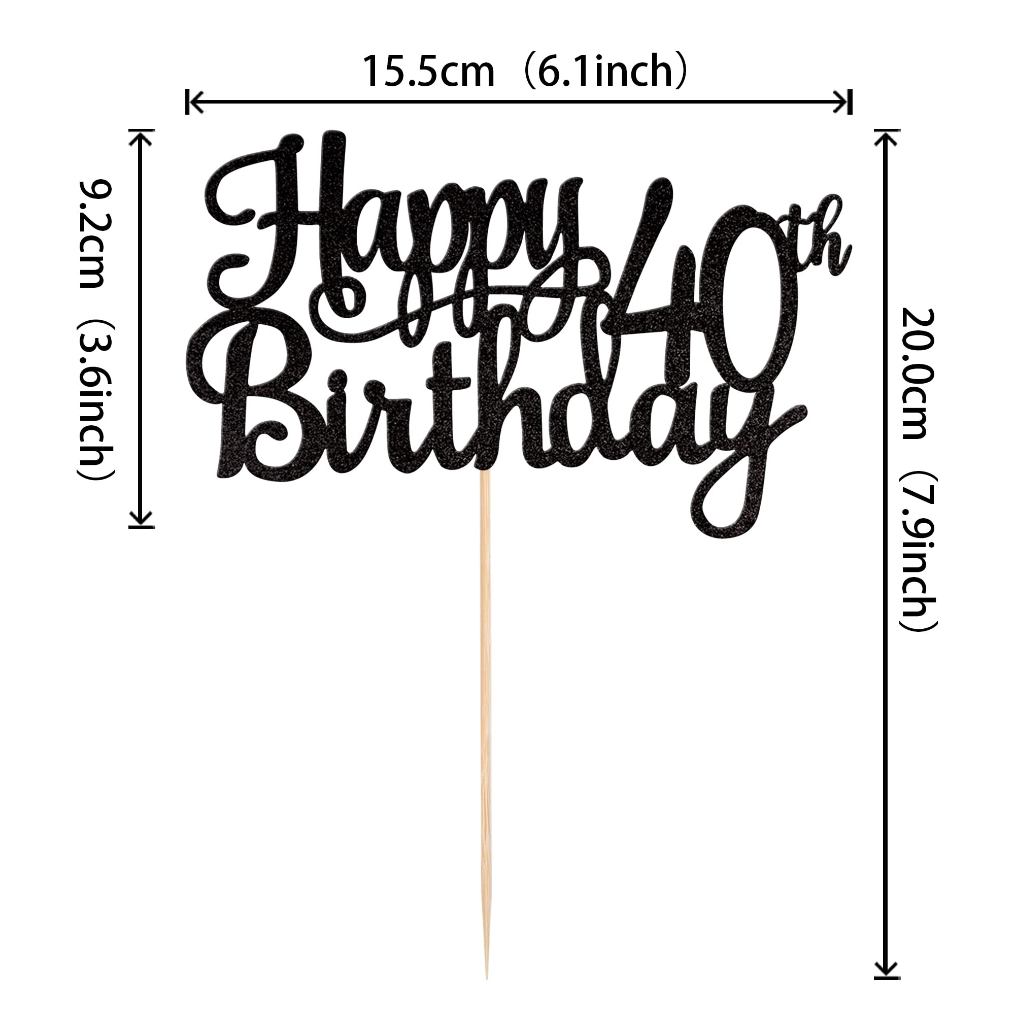 ZHUOWEISM 1pc Happy 40th Birthday Glitter Cake Topper – Cheers to 40 Years (Black)