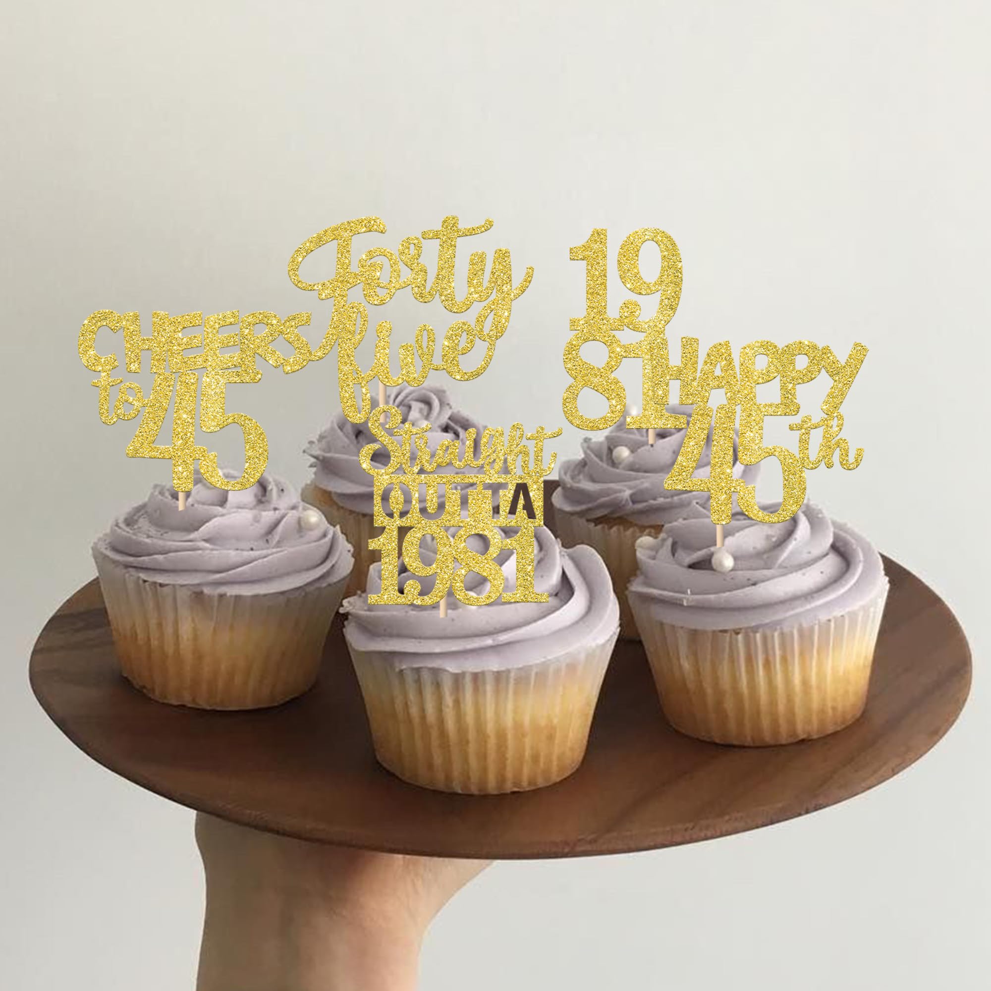 ZHUOWEISM 30PCS Straight Outta 1981 Cupcake Toppers – Gold Glitter 45th Birthday