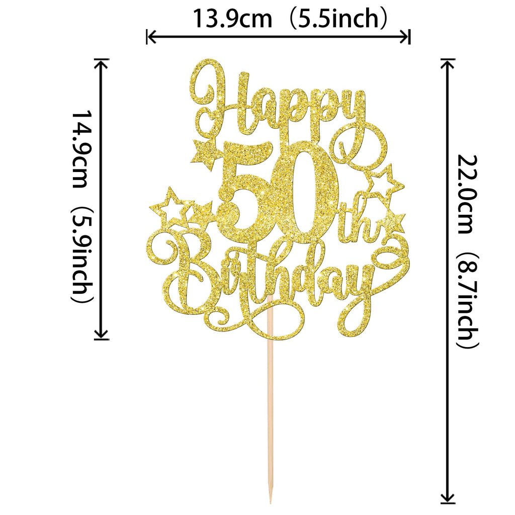 ZHUOWEISM 1-Pcs Happy 50th Birthday Cake Topper Glitter – Cheers to 50 Years Gold