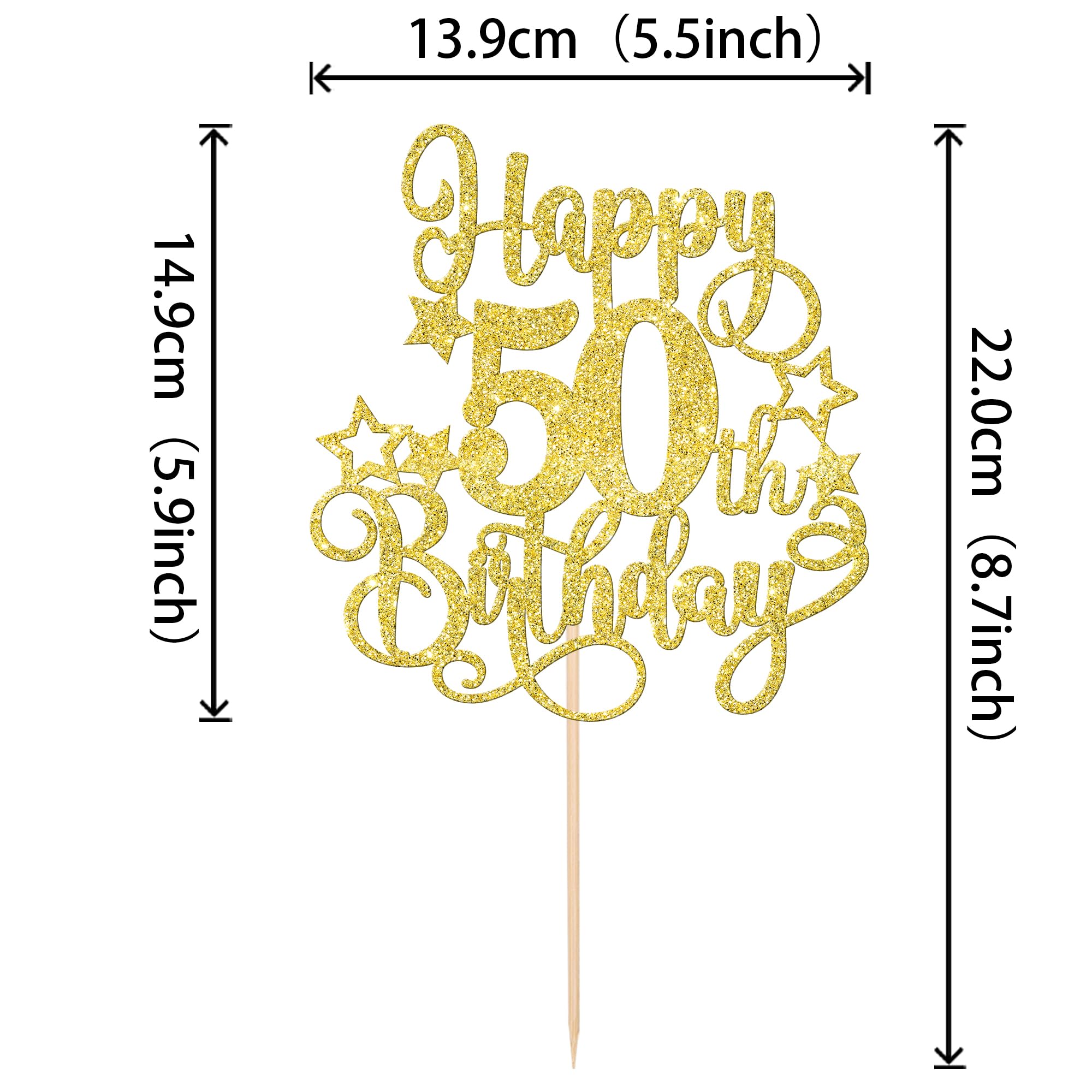 ZHUOWEISM 1-Pcs Happy 50th Birthday Cake Topper Glitter – Cheers to 50 Years Gold