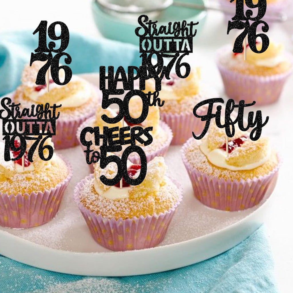 ZHUOWEISM 30Pcs Black 50th Birthday Cupcake Toppers – Glitter Straight Outta 1976