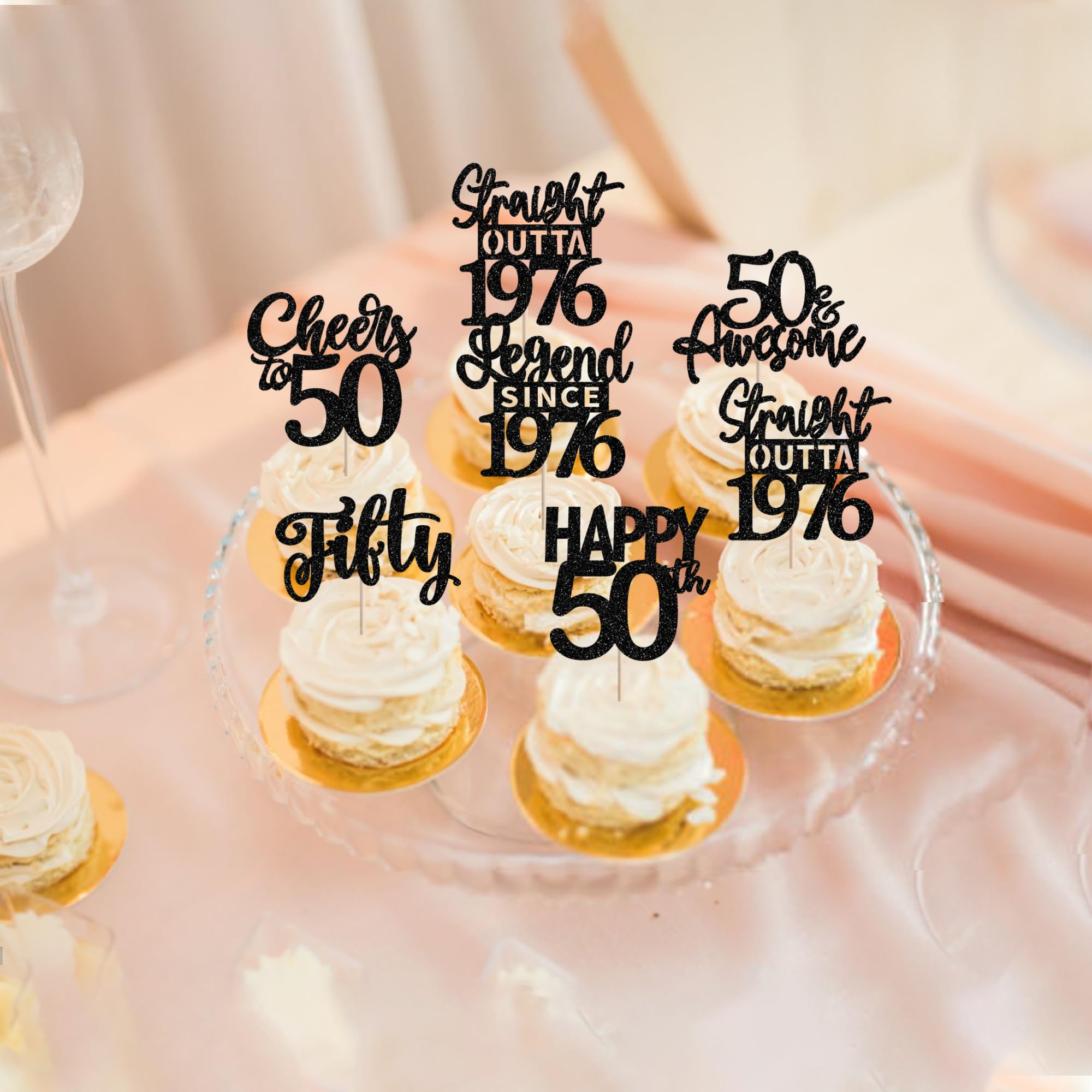 ZHUOWEISM 24Pcs Black Happy 50th Birthday Cupcake Toppers – Straight Outta 1976 | 50th Birthday Decorations