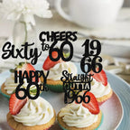 ZHUOWEISM 30Pcs Black Glitter Cupcake Toppers — Straight Outta 1966, 60th Birthday & Anniversary