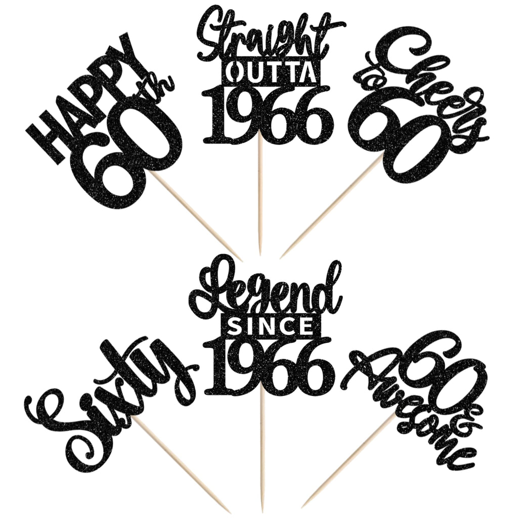 ZHUOWEISM 24Pcs Black 60th Birthday Cupcake Toppers - Straight Outta 1966