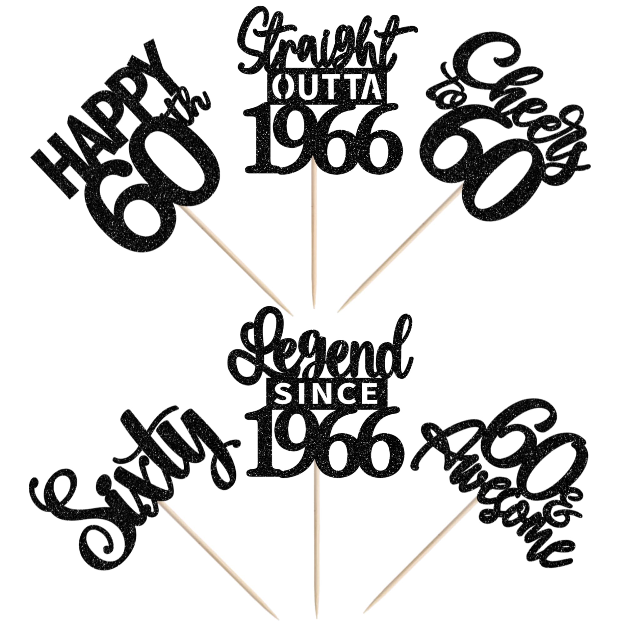 ZHUOWEISM 24Pcs Black 60th Birthday Cupcake Toppers - Straight Outta 1966