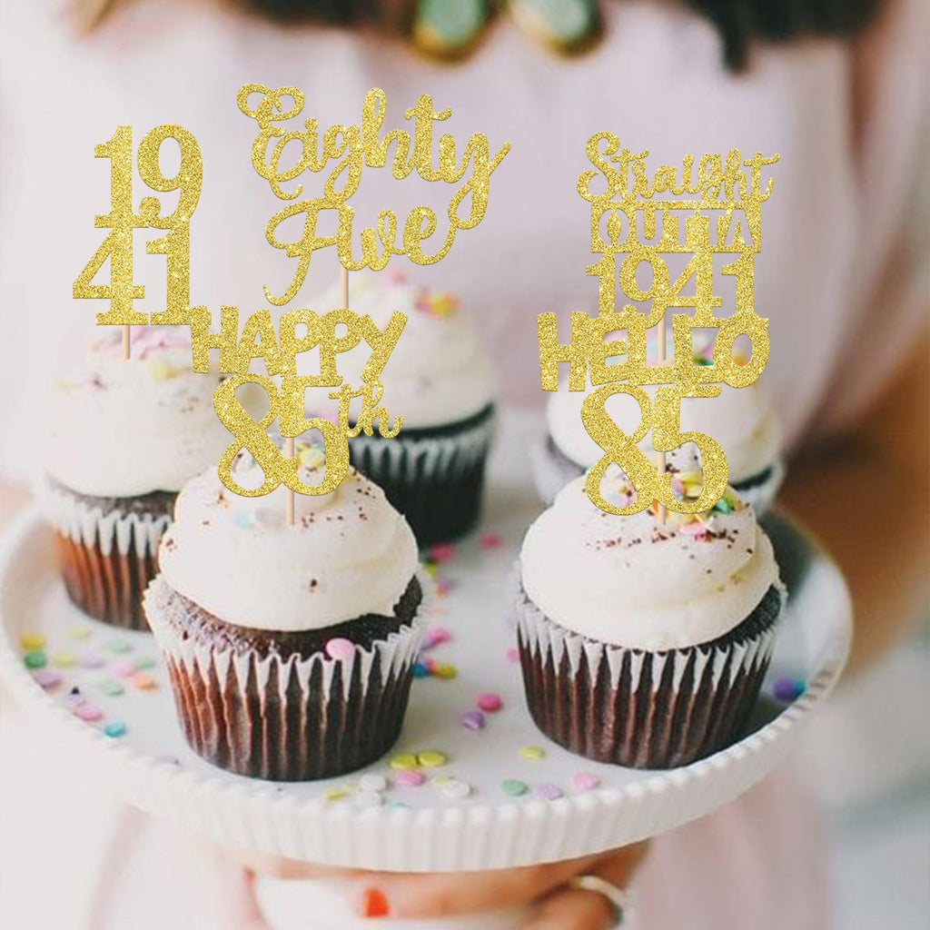 ZHUOWEISM 30Pcs Straight Outta 1941 Cupcake Toppers – Gold Glitter 85th Birthday Picks