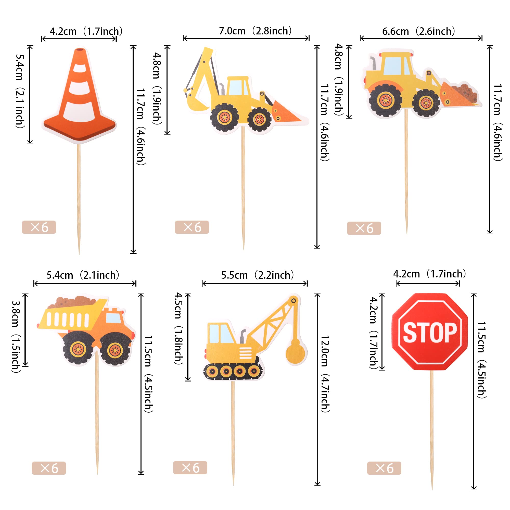 ZHUOWEISM 36 Pcs Construction Cupcake Toppers – Stop Sign, Dump Truck, Excavator, Tractor Party Decorations