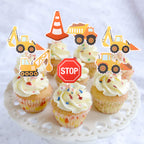 ZHUOWEISM 36 Pcs Construction Cupcake Toppers – Stop Sign, Dump Truck, Excavator, Tractor Party Decorations