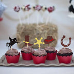 ZHUOWEISM 30 Pcs Glitter Cowboy Cupcake Toppers – Horseshoe, Cowboy Hats & Boots for Western Theme Parties