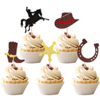 ZHUOWEISM 30 Pcs Glitter Cowboy Cupcake Toppers – Horseshoe, Cowboy Hats & Boots for Western Theme Parties