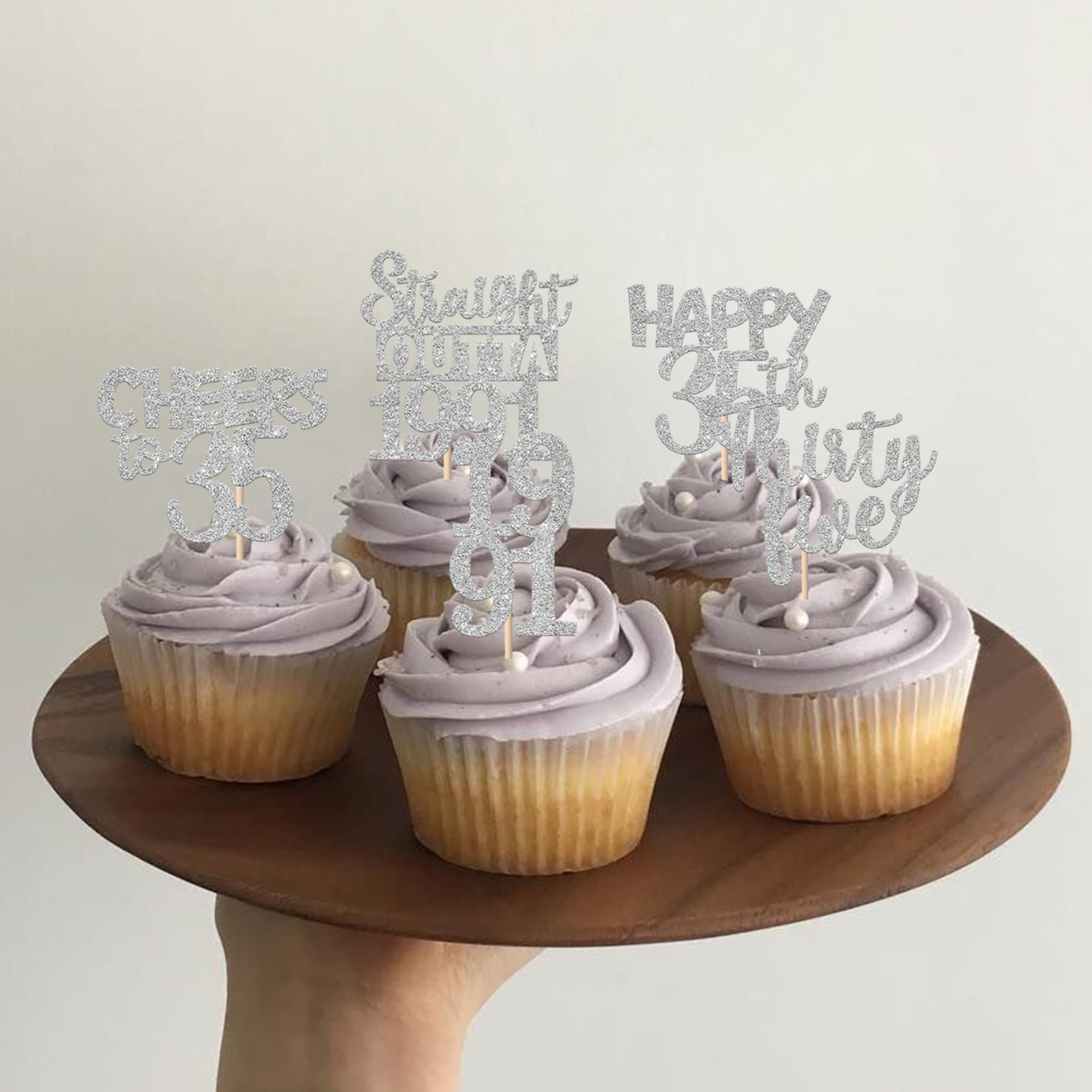 ZHUOWEISM 30 Pcs 35th Birthday Cupcake Toppers Glitter – Straight Outta 1991 Party Picks (Silver)