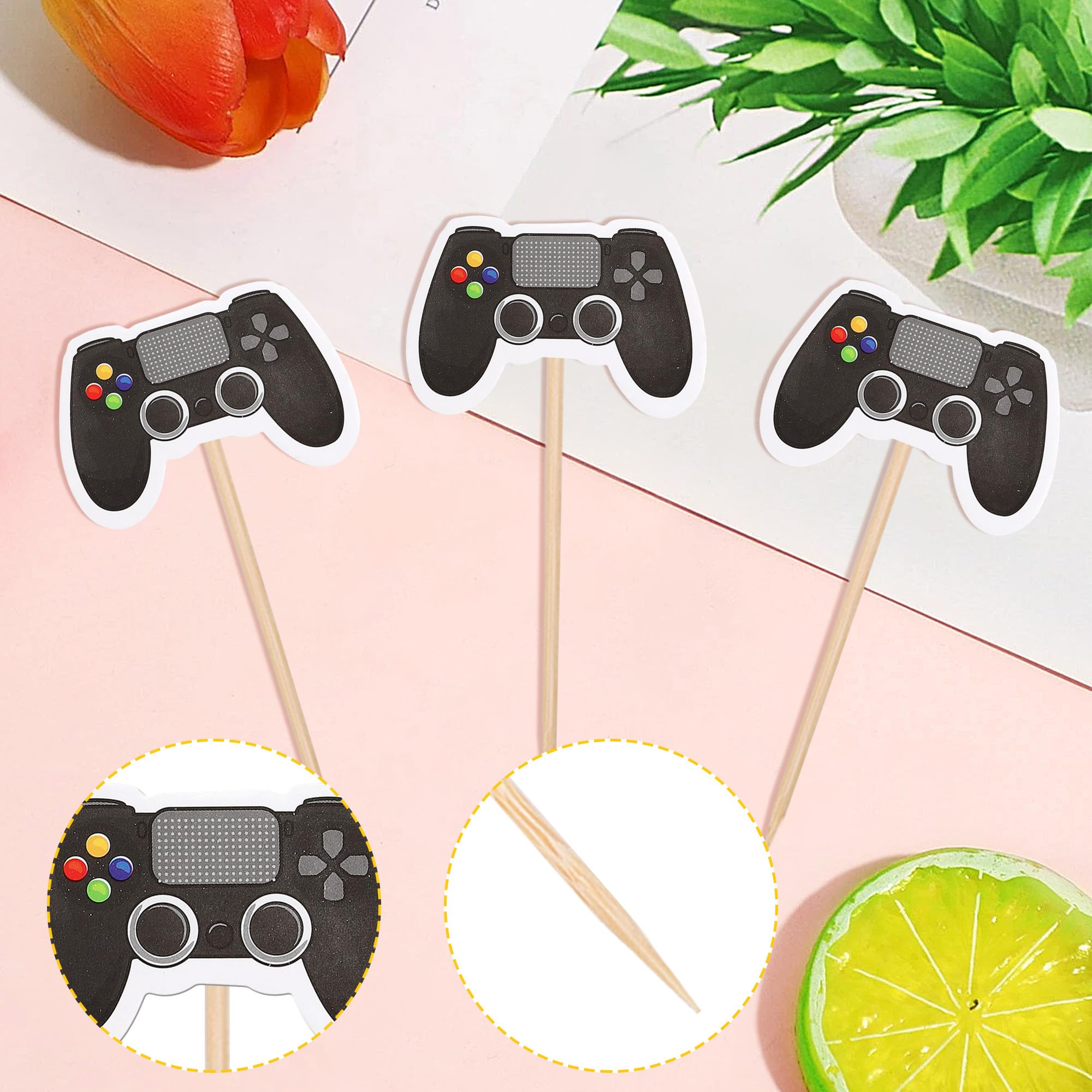 ZHUOWEISM 40 Pcs Video Game Controllers Cupcake Toppers - Double-Sided Game On Controllers Picks