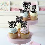 ZHUOWEISM 30Pcs Black Glitter 80th Birthday Cupcake Toppers — Straight Outta 1946 Party Picks