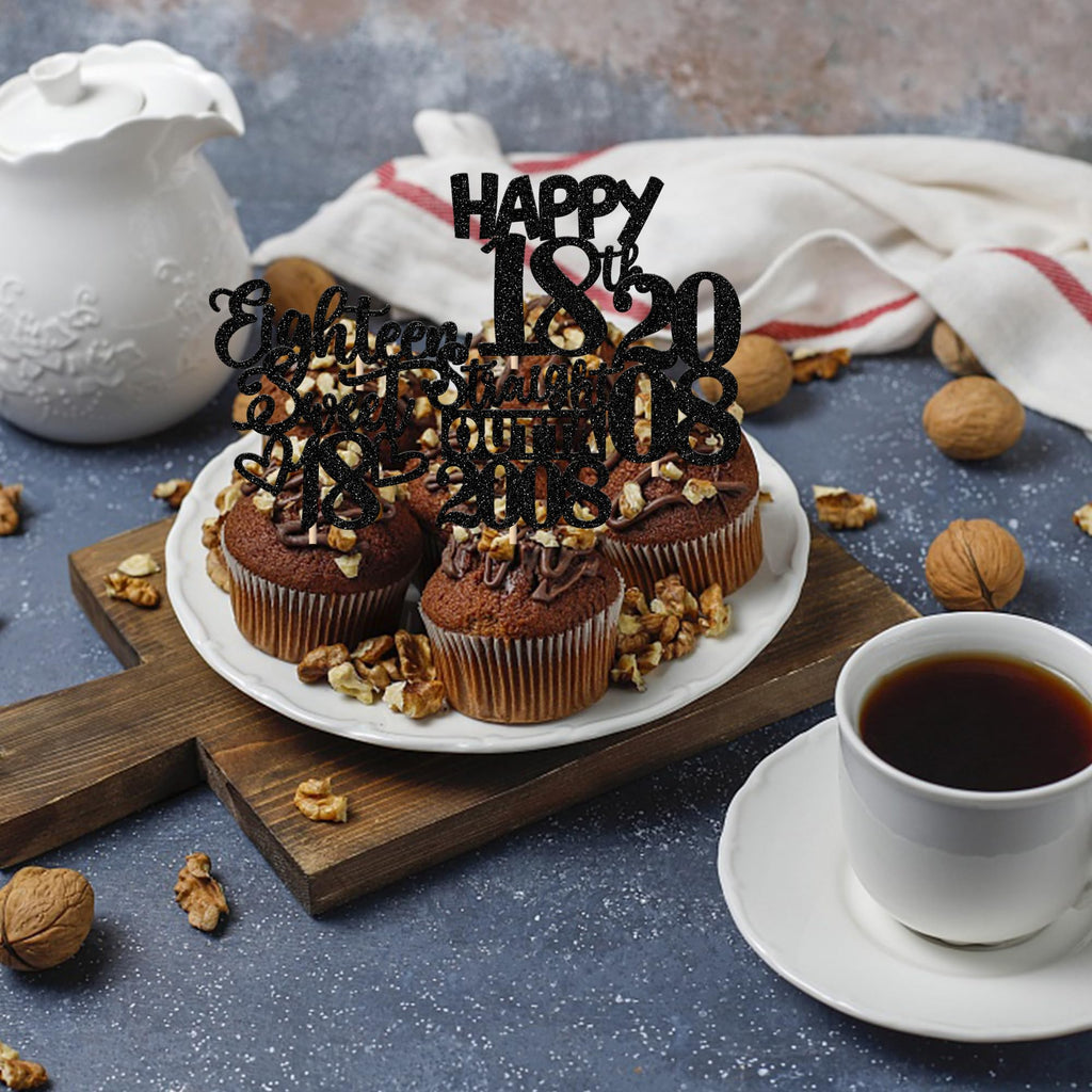 ZHUOWEISM 30Pcs Black Glitter 18th Birthday Cupcake Toppers — Straight Outta 2008 Party Decor