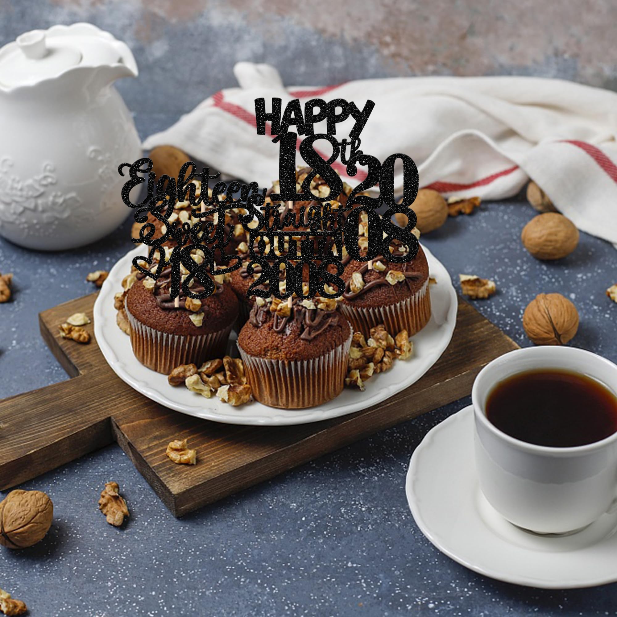 ZHUOWEISM 30Pcs Black Glitter 18th Birthday Cupcake Toppers — Straight Outta 2008 Party Decor