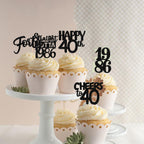 ZHUOWEISM 30pcs Black Glitter Cupcake Toppers - Straight Outta 1986 for 40th Birthday & Anniversary