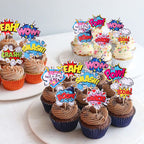 ZHUOWEISM 36 PCS Super Hero Boom Cupcake Toppers & Wrappers for Hero Theme Parties