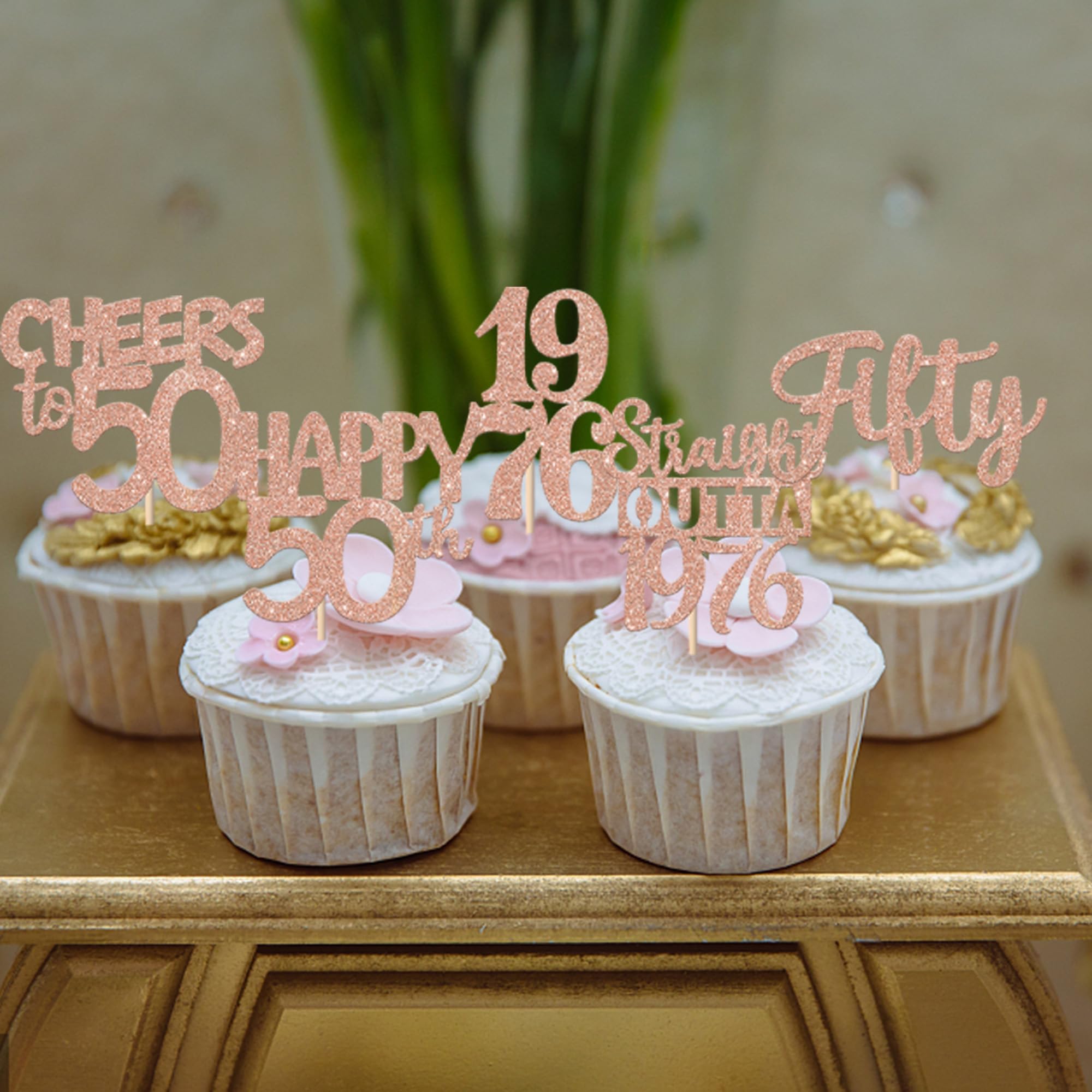 ZHUOWEISM 30Pcs 50th Birthday Cupcake Toppers – Glitter Straight Outta 1976, Rose Gold