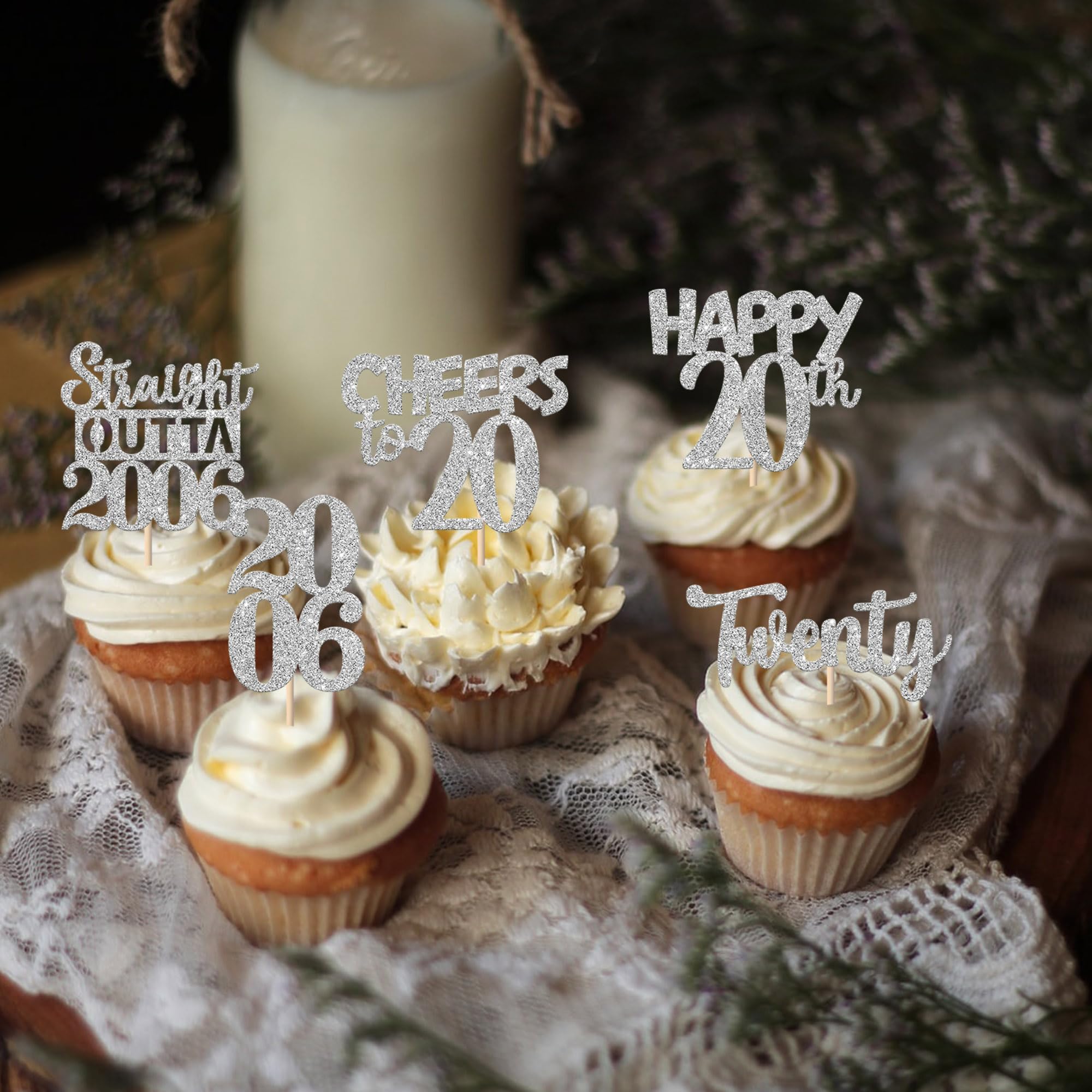 ZHUOWEISM 30pcs Glitter Cupcake Toppers – Straight Outta 2006, Cheers to 20 Years