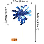 ZHUOWEISM 30 PCS Foil Firework Cupcake Toppers - Dark Blue Sparkle Picks for Birthday Parties