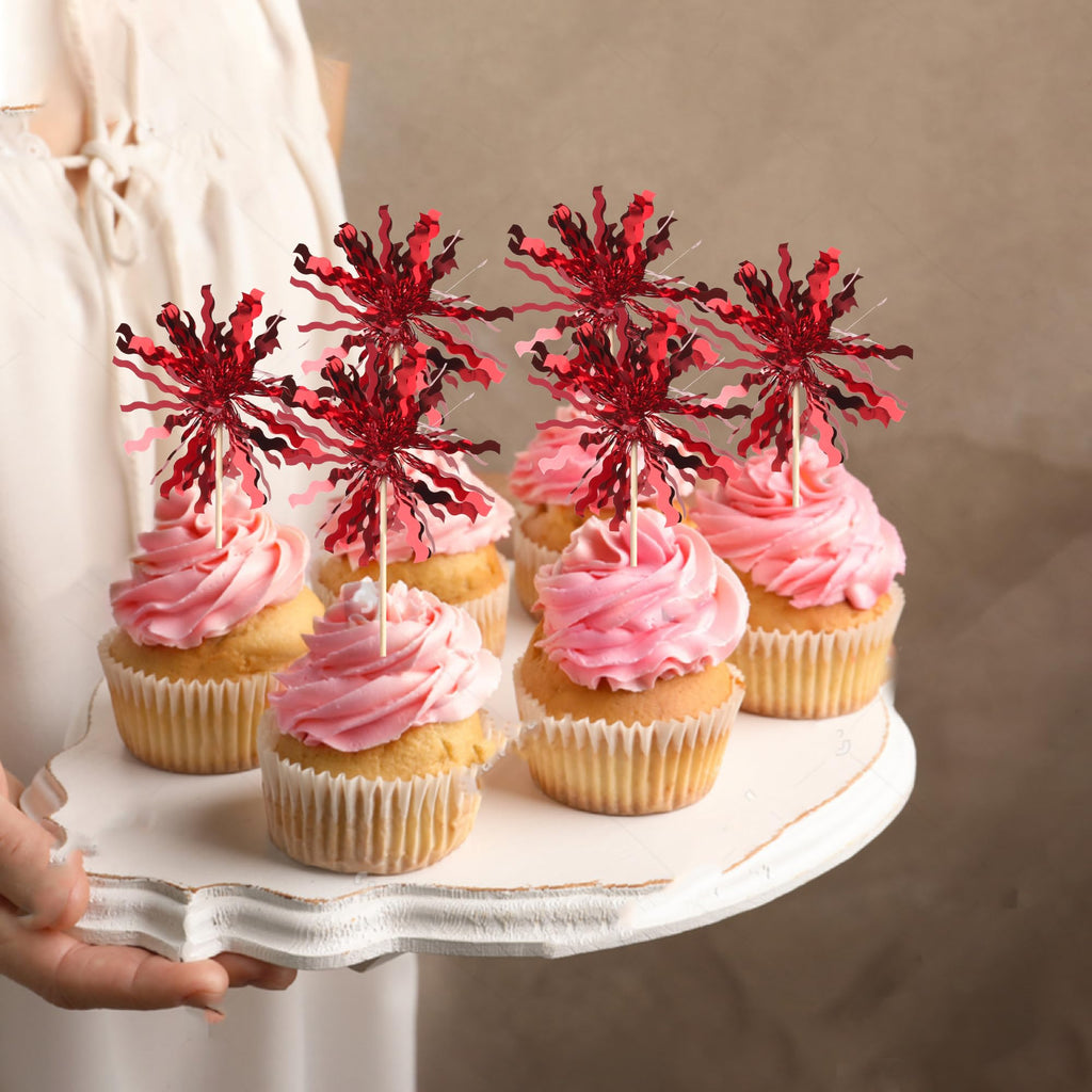 ZHUOWEISM 30 PCS Foil Firework Cupcake Toppers – Sparkle Tinsel Picks for Birthday Parties & Celebrations